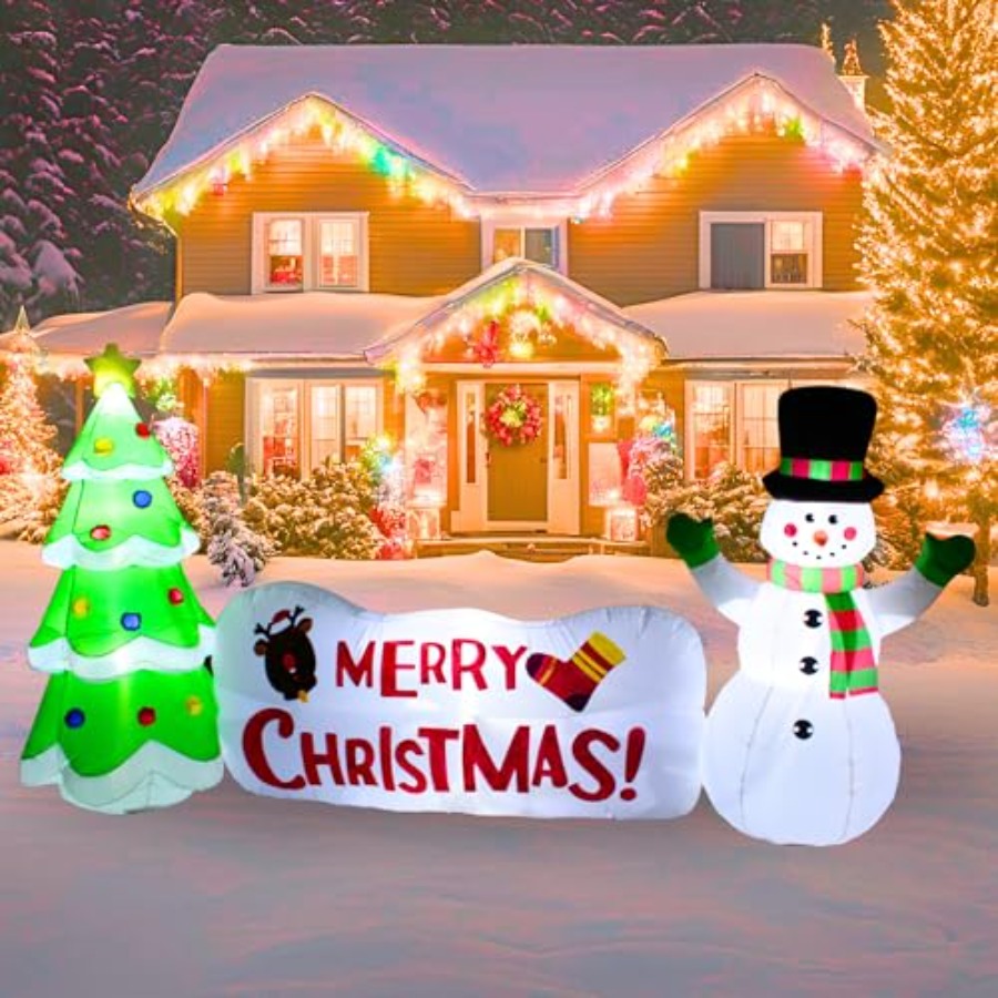 Christmas Lights Outdoor - 10FT Inflatable Snowman with Tree and