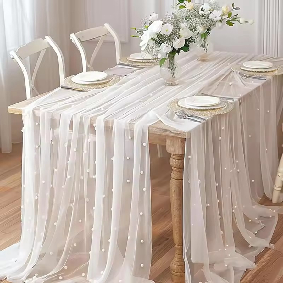 300x80cm Pearl Sheer Tulle Tab - Christmas Table Runner recensie en prijs