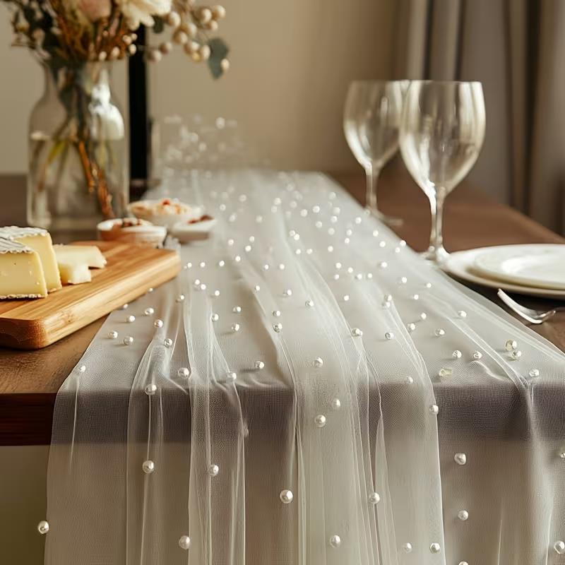 300x80cm Pearl Sheer Tulle Tab - Christmas Table Runner recensie en prijs