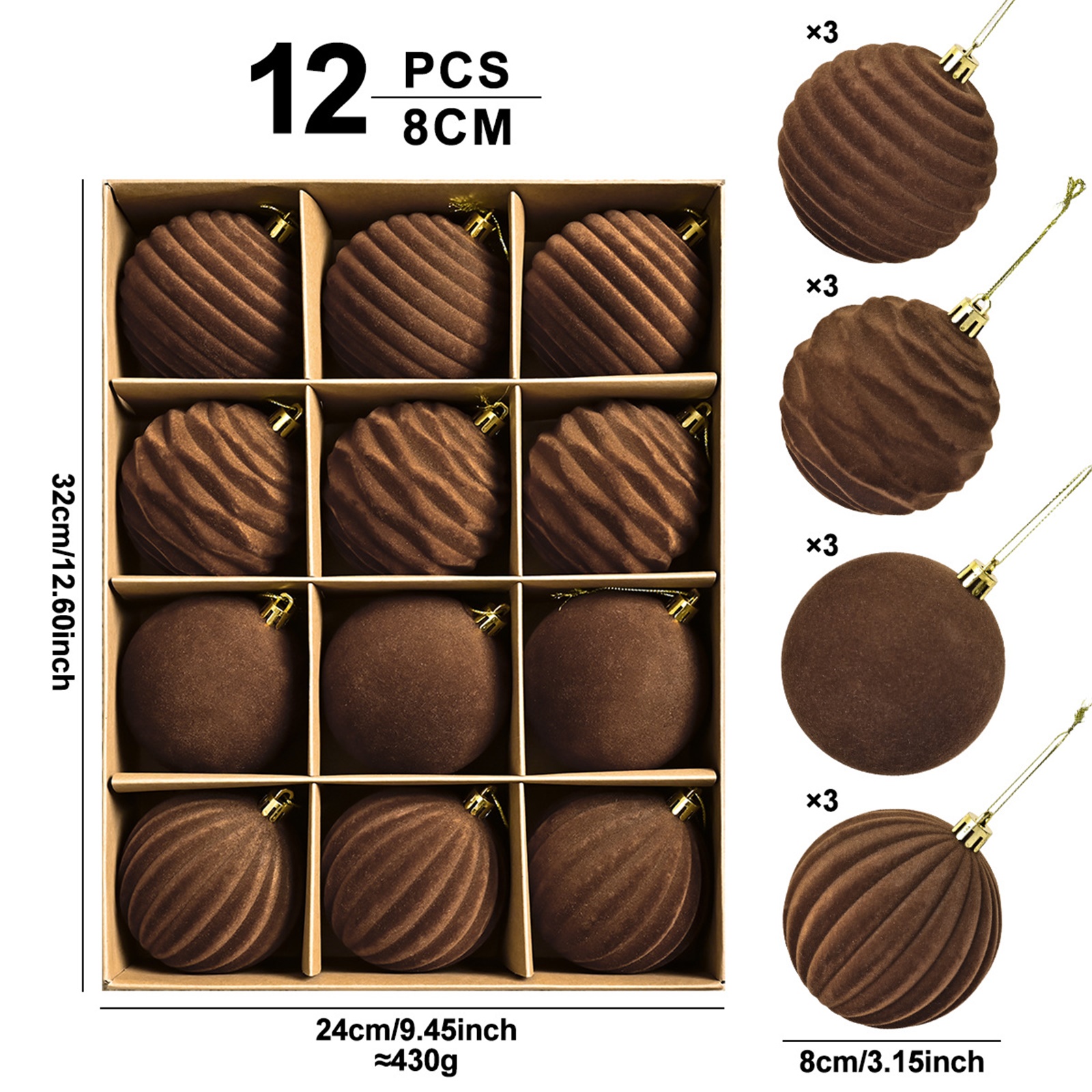12pcs 8cm Brown Christmas Ball - Ornament Ball Set recensie en prijs